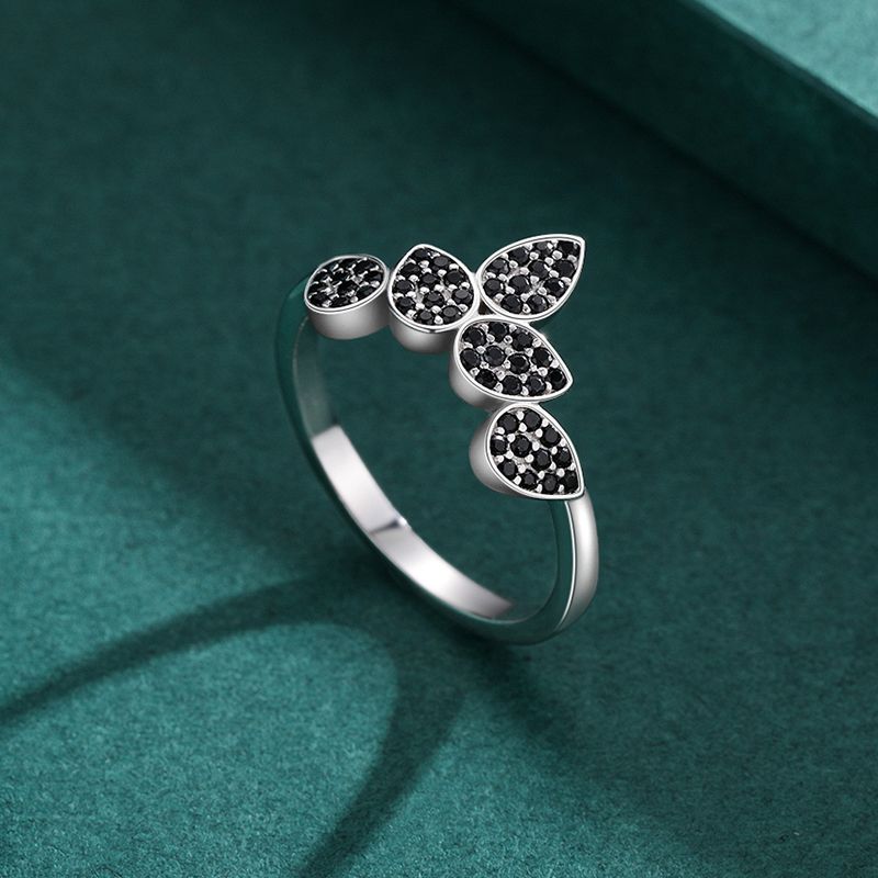 Simple Style Leaf Sterling Silver Inlay Zircon Women's Rings Necklace
