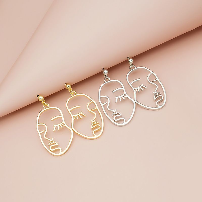 Wholesale Jewelry 1 Pair Artistic Human Face Alloy Gold Plated Silver Plated Drop Earrings