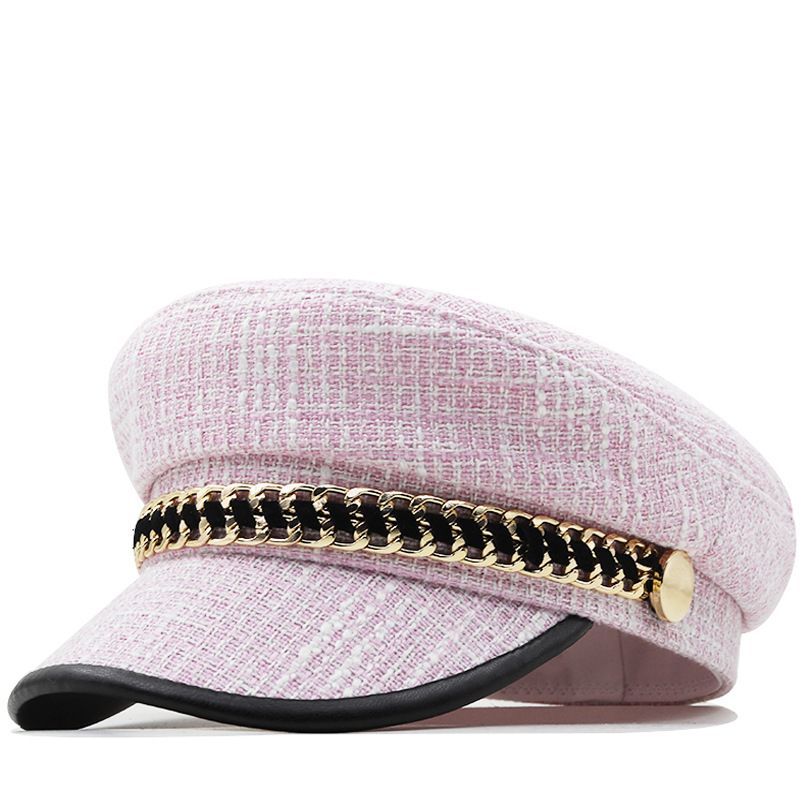 Women's Elegant Solid Color Chain Curved Eaves Beret Hat