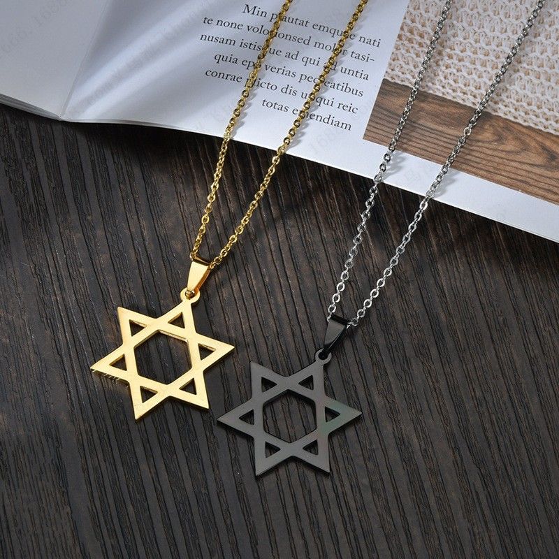 Wholesale Simple Style Hexagram Titanium Steel Pendant Necklace