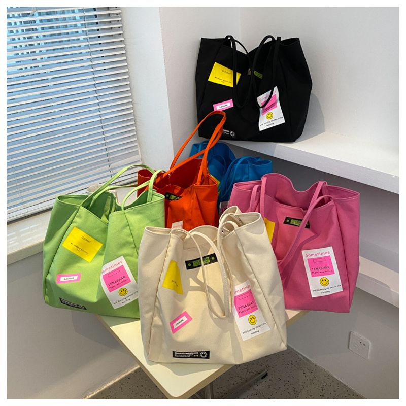 Women's Basic Color Block Canvas Shopping Bags