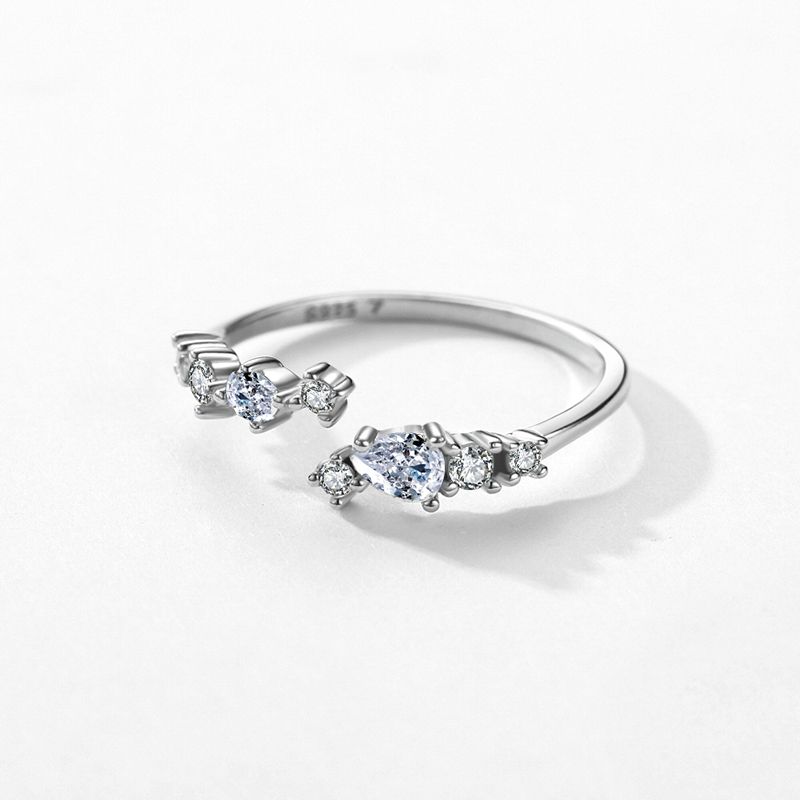 Simple Style Water Droplets Sterling Silver Inlay Zircon Rings