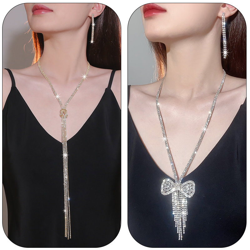 Lujoso Geométrico Metal Embutido Diamantes De Imitación Mujeres Aretes Collar