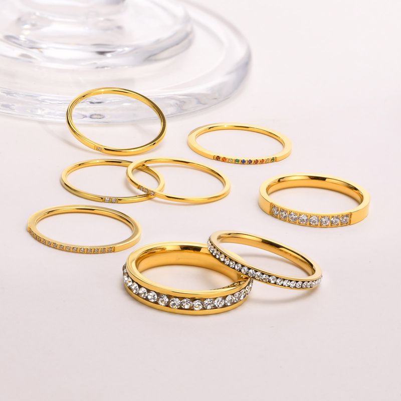 304 Stainless Steel 18K Gold Plated IG Style Simple Style Plating Inlay Solid Color Zircon Rings