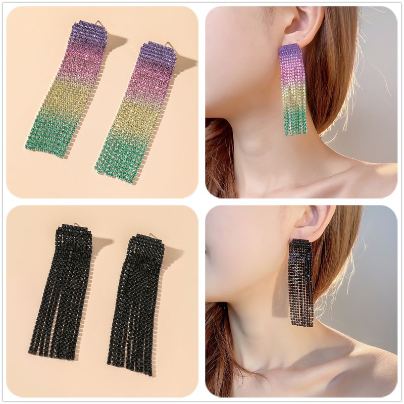 Fashion Alloy Rhinestone Gradient Color Earrings Daily Unset Drop Earrings