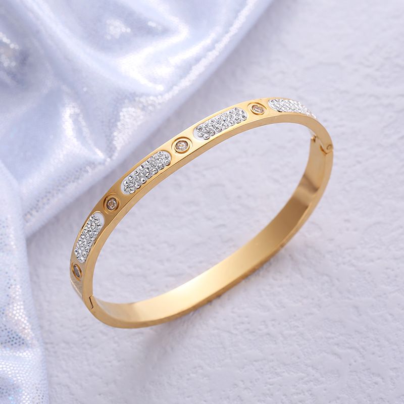 Wholesale Lady Solid Color Stainless Steel 18k Gold Plated Zircon Bangle
