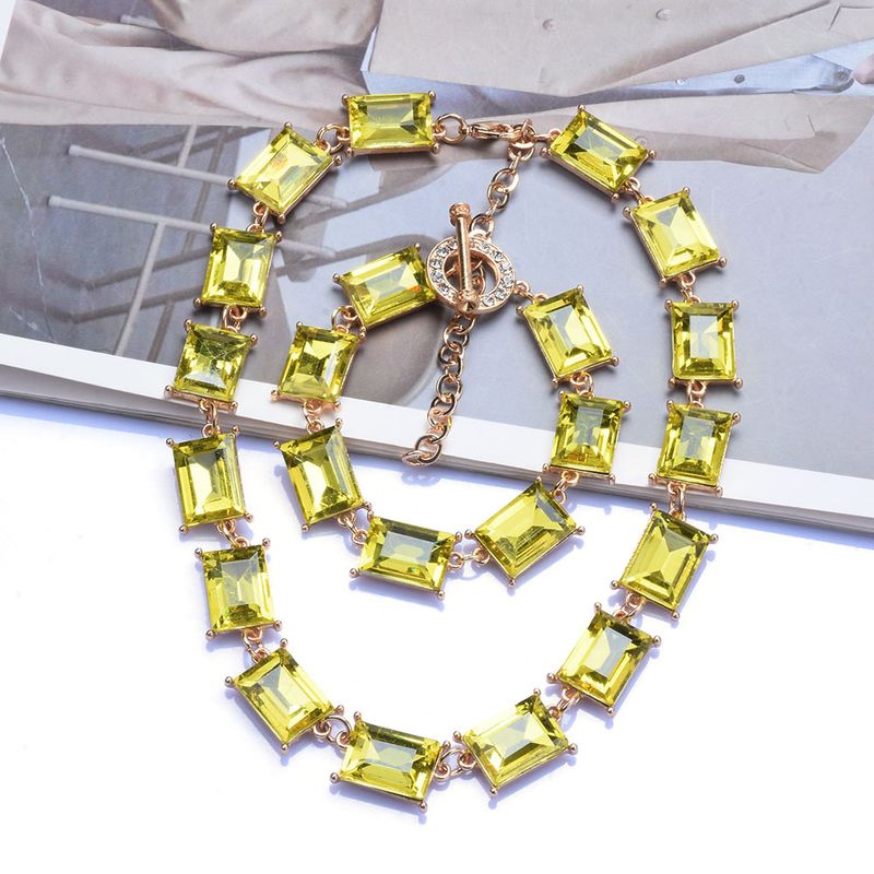 Exaggerated Rectangle Alloy Plating Inlay Artificial Crystal Women's Necklace