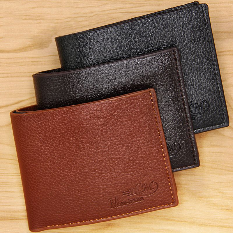 Men's Letter Solid Color Pu Leather Open Wallets