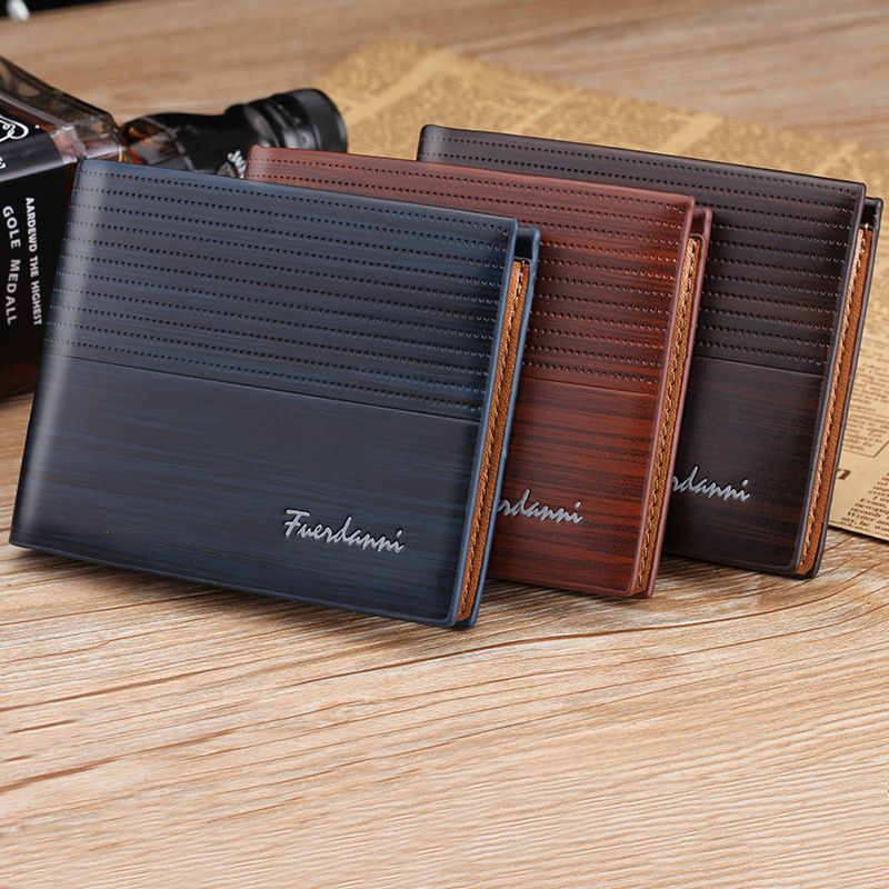 Men's Stripe Solid Color Pu Leather Open Wallets