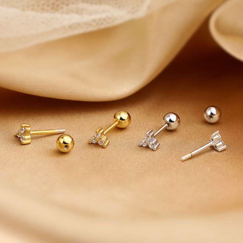 1 Pair Simple Style Geometric Cross Flower Sterling Silver Plating Inlay Artificial Gemstones Ear Studs