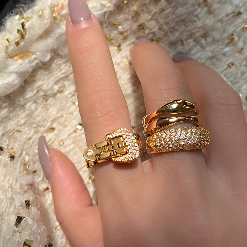 Lässig Geometrisch Kupfer Überzug Inlay Künstliche Edelsteine 18 Karat Vergoldet Ringe