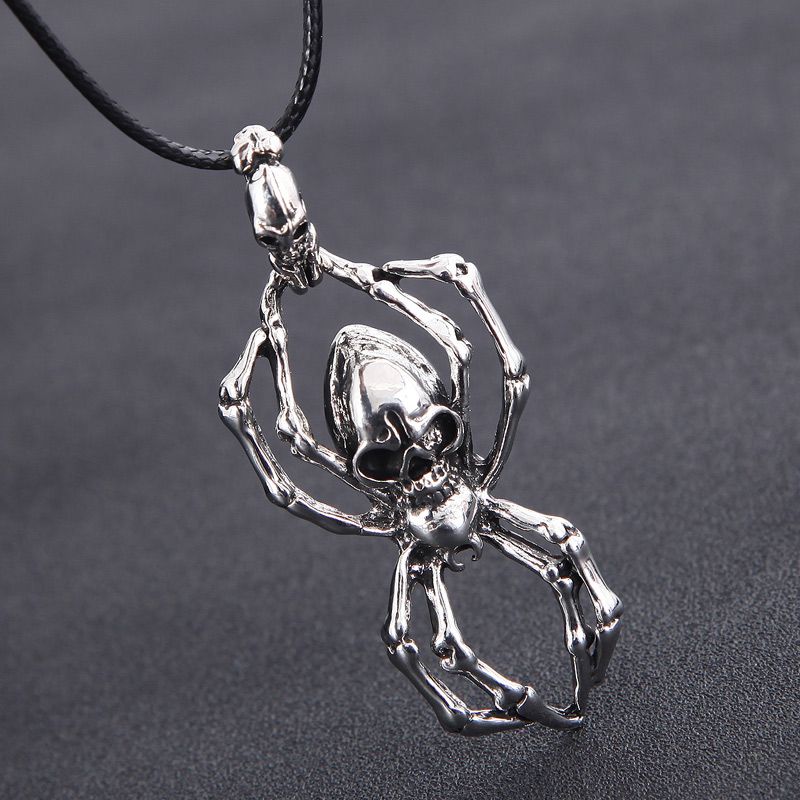 Punk Spider Skull Alloy Wax Rope Plating Men's Pendant Necklace