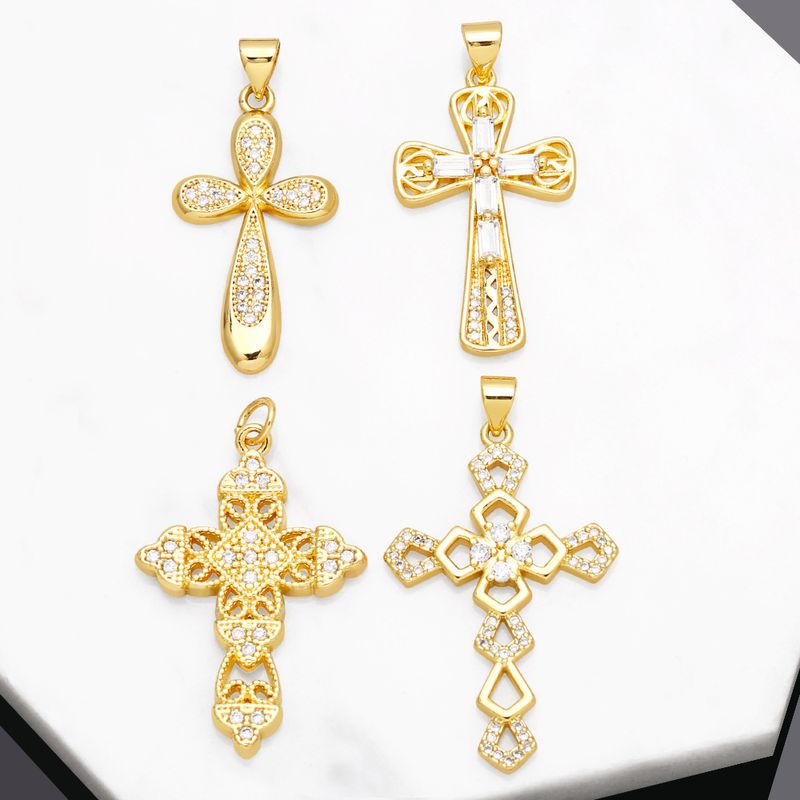 Ins Style Cross Copper Plating Inlay Zircon 18k Gold Plated Pendants Jewelry Accessories