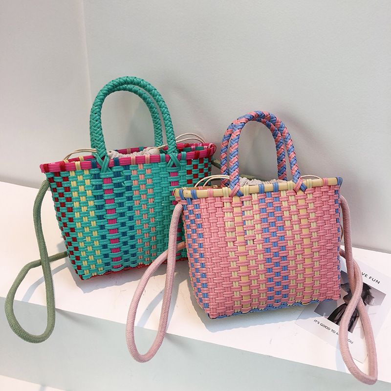 Women's Small All Seasons Plastic Color Block Vacation Square String Handbag