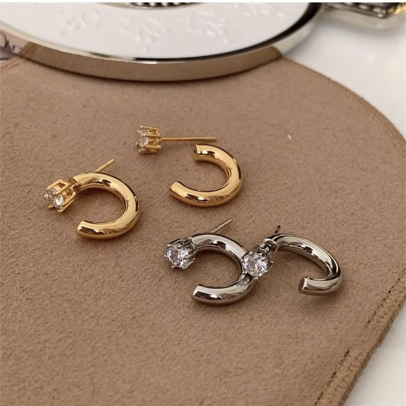 1 Pair Simple Style C Shape Plating Inlay Copper Zircon Ear Studs