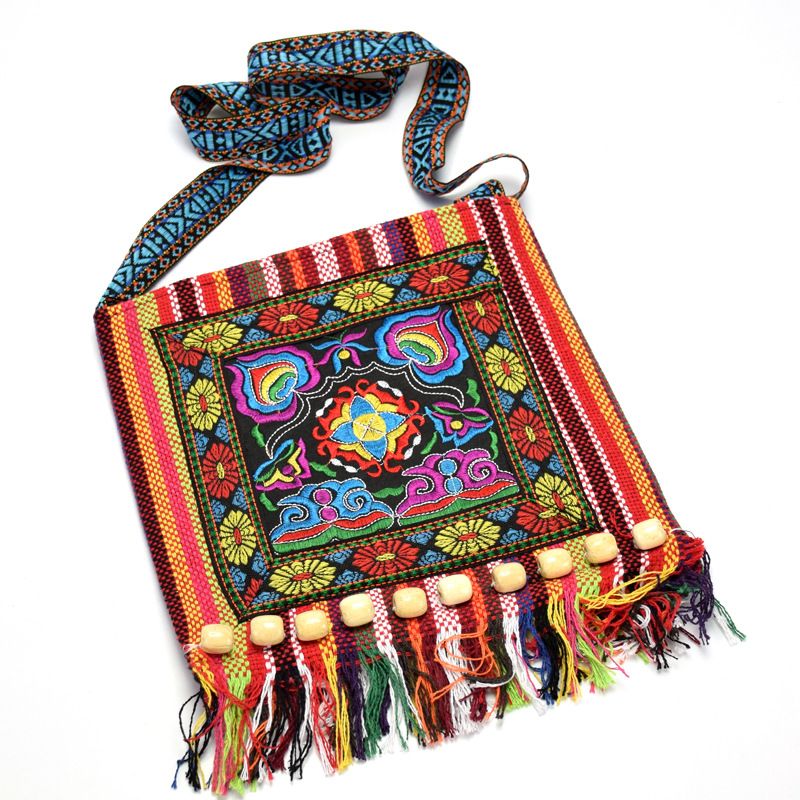 Women's Small Cotton Flower Ethnic Style Square Zipper Crossbody Bag