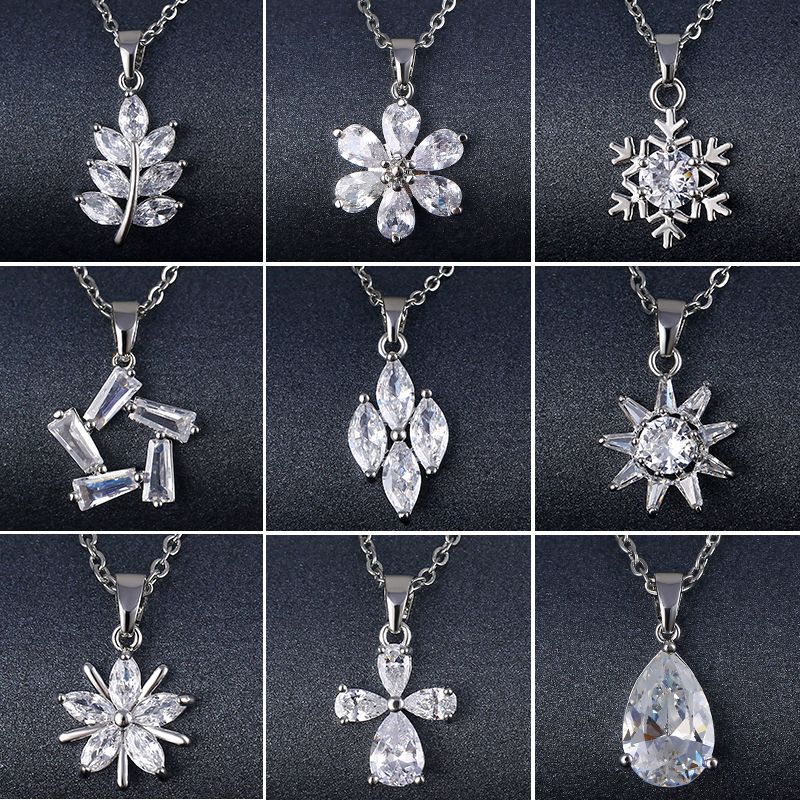 Stainless Steel Titanium Steel White Gold Plated Korean Style Plating Inlay Peacock Leaves Water Droplets Zircon Pendant Necklace