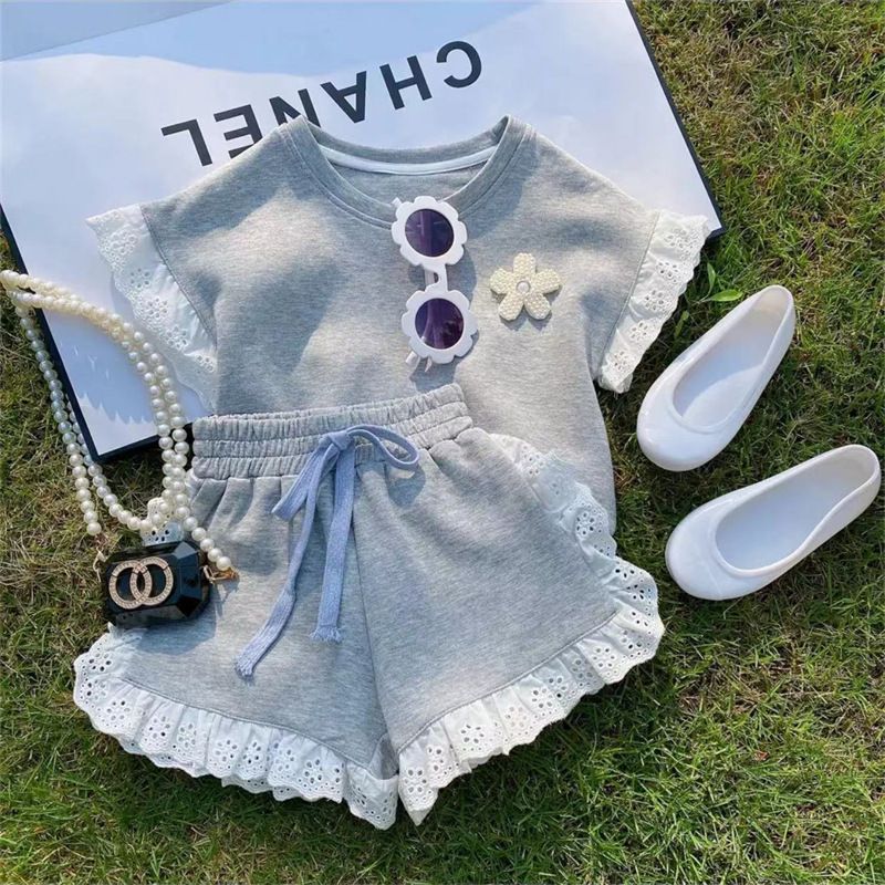 Fashion Solid Color Cotton Spandex Polyester Girls Clothing Sets