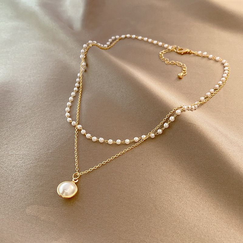 Elegant Runden Legierung Perlen Überzug Inlay Perle Frau Geschichtete Halskette