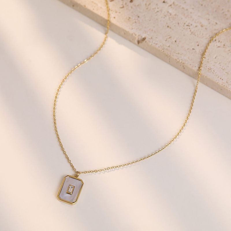 Style Simple Rectangle Acier Inoxydable Placage Incruster Coquille Or Blanc Plaqué Plaqué Or Pendentif