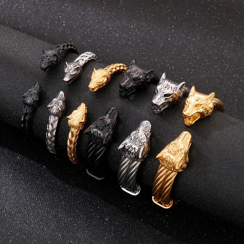 Hip-Hop Wolf Stainless Steel Plating 18K Gold Plated Unisex Bangle