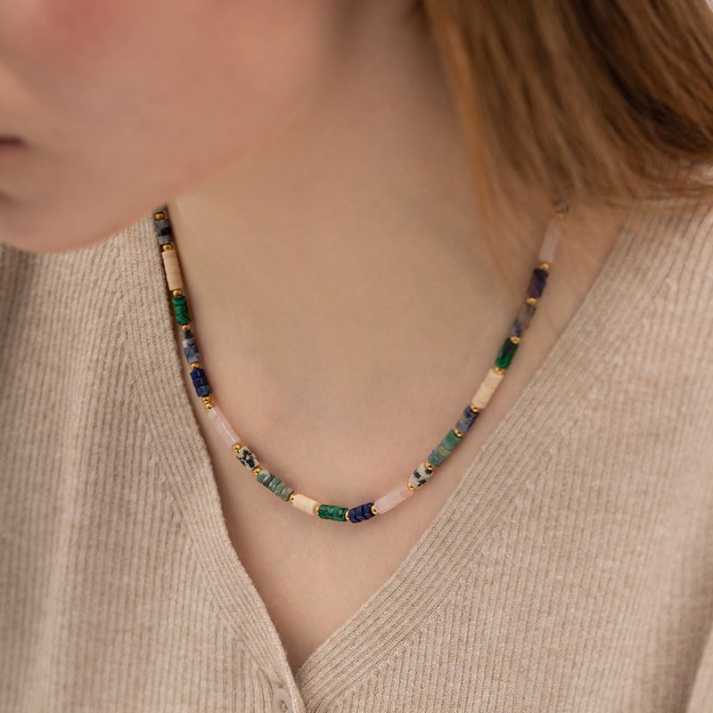 Ins-stil Retro Klassischer Stil Geometrisch Rostfreier Stahl Perlen Naturstein 18 Karat Vergoldet Halskette