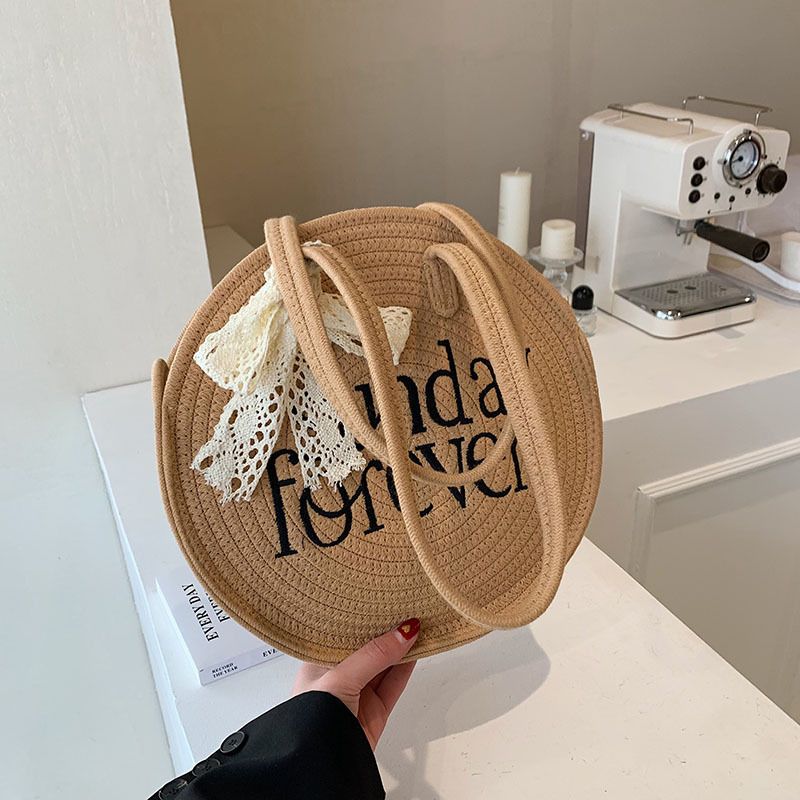 Women's Medium Summer Spring Straw Streetwear Handbag