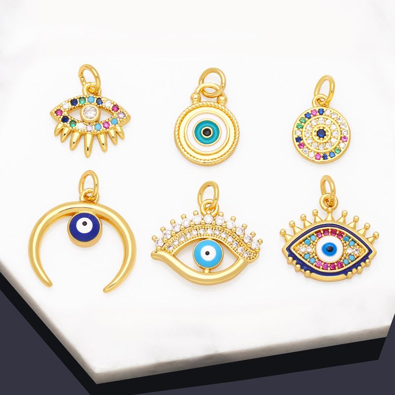 Ins Style Devil's Eye Copper Enamel Plating Inlay Zircon 18k Gold Plated Pendants Jewelry Accessories