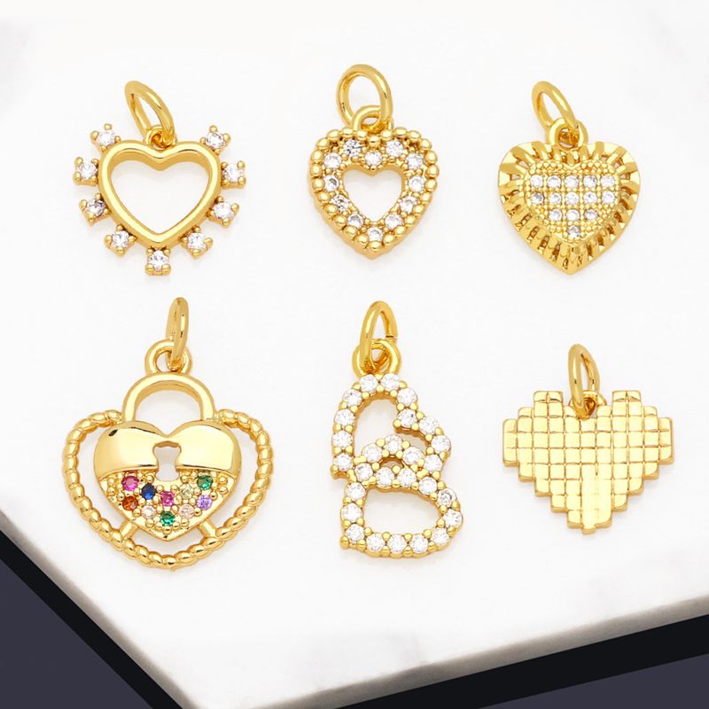 Ins Style Heart Shape Copper Plating Inlay Zircon 18k Gold Plated Pendants Jewelry Accessories