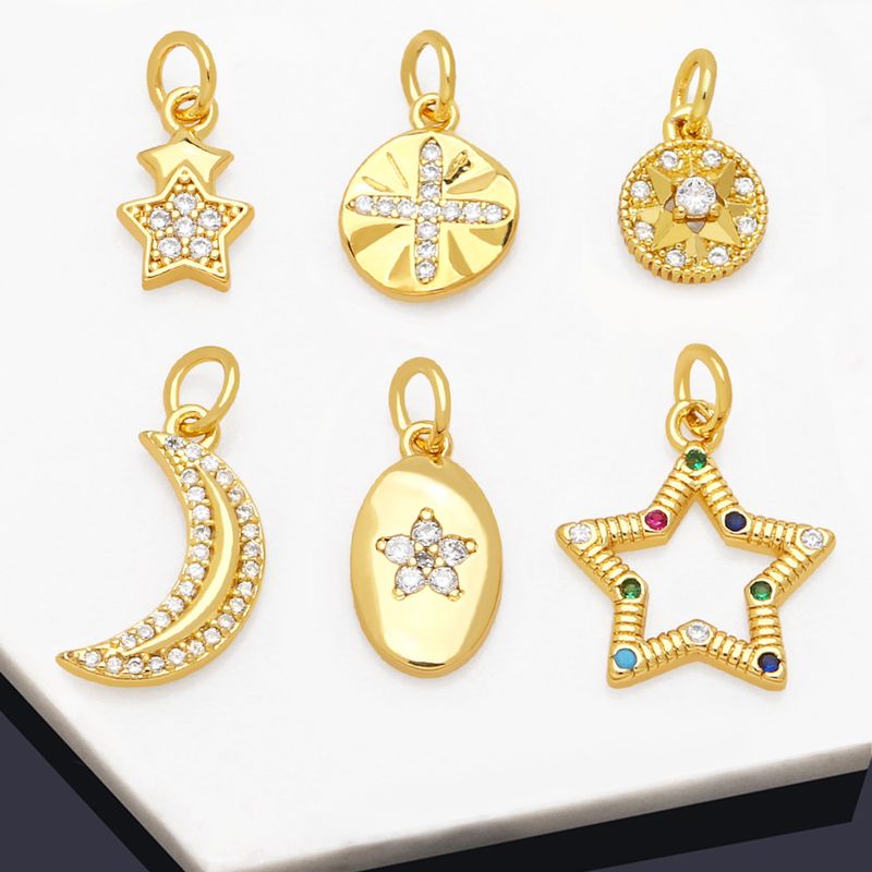 Ins Style Star Moon Copper Plating Inlay Zircon 18k Gold Plated Pendants Jewelry Accessories