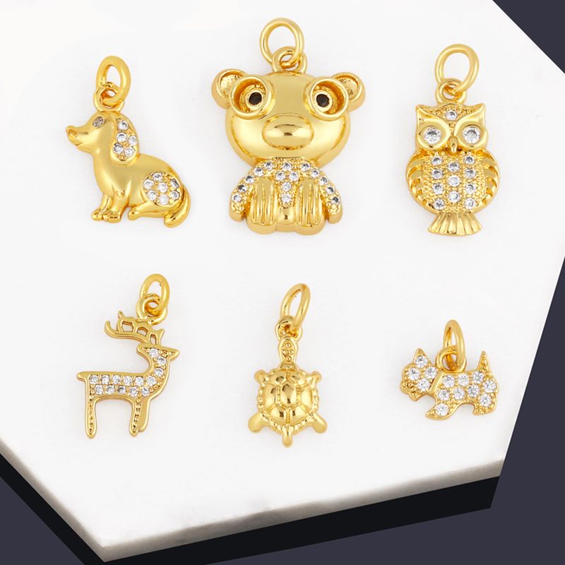 Cute Animal Bear Elk Copper Plating Inlay Zircon 18k Gold Plated Pendants Jewelry Accessories