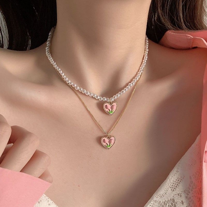 Estilo De Hadas Princesa Dulce Tulipán Perla De Imitación Aleación Enchapado Embutido Cristal Artificial Chapado En Oro Plateado Mujeres Gargantilla