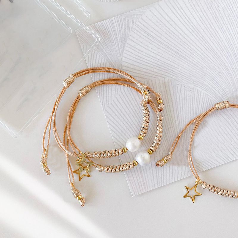 Ig Style Bohemian Star Freshwater Pearl Wax Rope Plating 18k Gold Plated Women's Bracelets