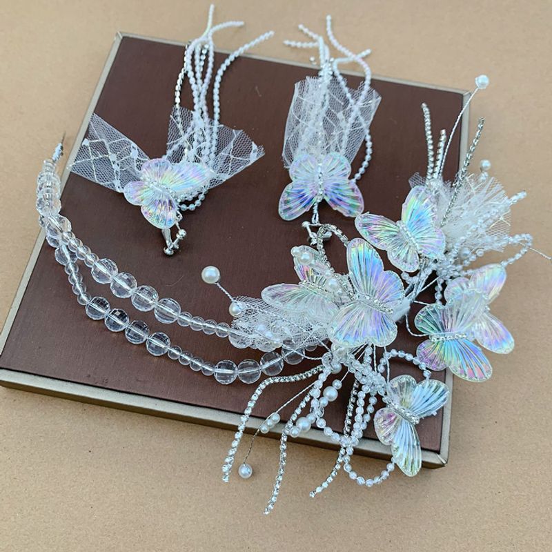 Fairy Style Butterfly Artificial Crystal Pearl Hair Clip Hair Band Ear Clip