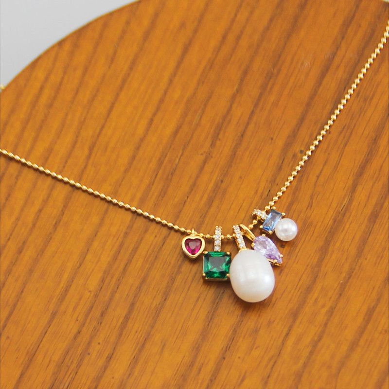 Elegant Square Heart Shape Freshwater Pearl Copper Inlay Zircon Pendant Necklace