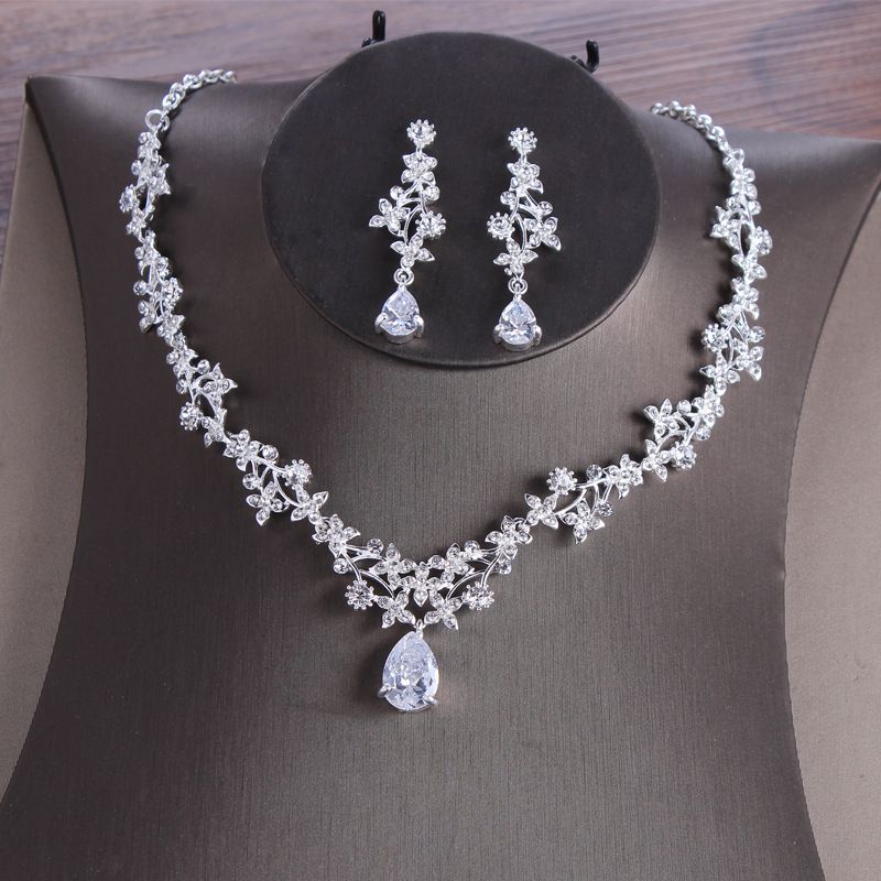 Bridal Water Droplets Flower Alloy Rhinestone Women's Earrings Necklace