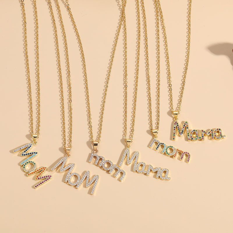 Wholesale MAMA Letter 304 Stainless Steel Copper Plating Inlay Zircon Necklace