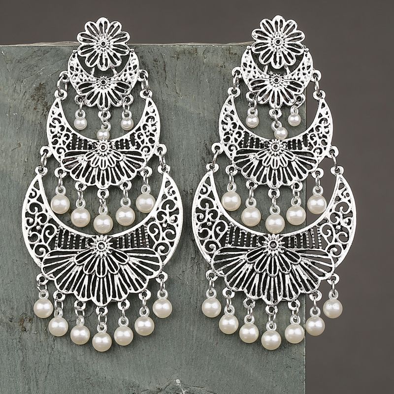 Wholesale Jewelry 1 Pair Ethnic Style Pearl Flower Alloy Chandelier Earrings