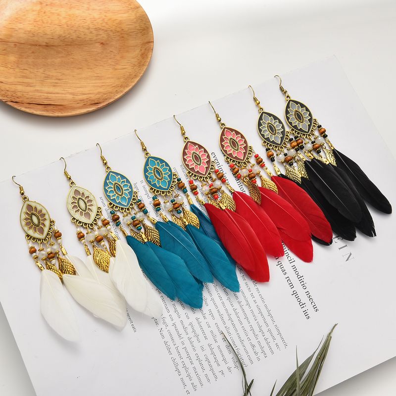 Wholesale Jewelry 1 Pair Ethnic Style Leaf Feather Ear Hook