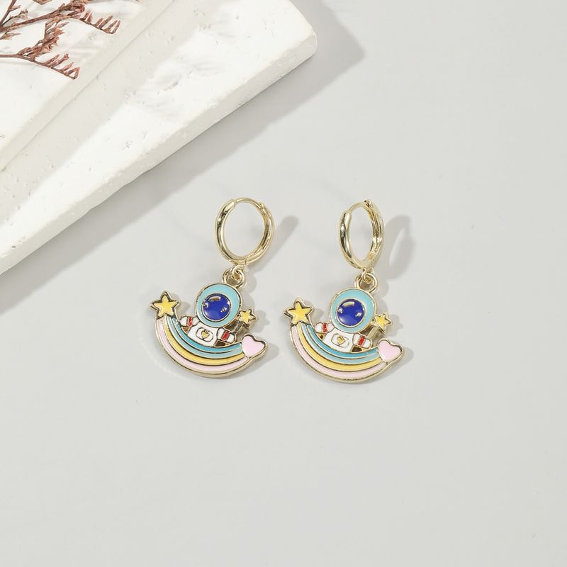 1 Pair Cute Astronaut Rainbow Copper Drop Earrings