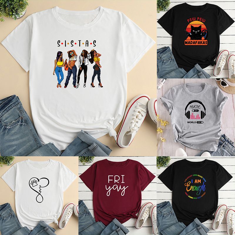 Mujeres Camiseta De Manga Corta Manga Corta Camisetas Impresión Casual Humano Letra Forma De Corazón