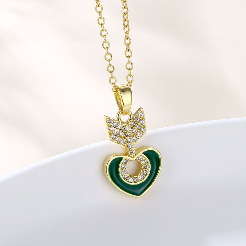 Wholesale Artistic Heart Shape Arrow Stainless Steel Titanium Steel 18k Gold Plated Gold Plated Zircon Pendant Necklace