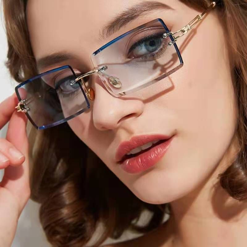 Sweet Color Block Ac Square Pearl Frameless Women's Sunglasses