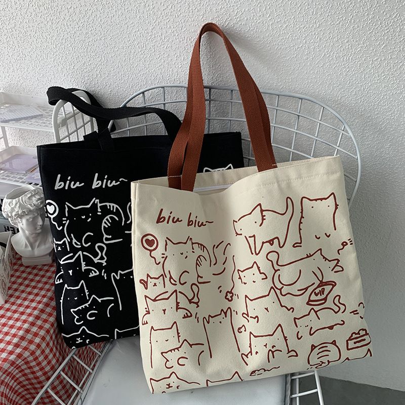 Women's Basic Letter Canvas Shopping Bags