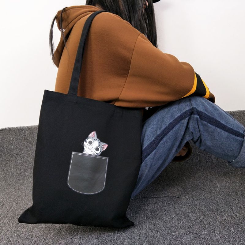 Women's Basic Cat Canvas Shopping Bags