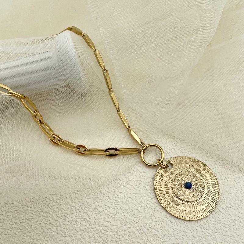 304 Stainless Steel 14K Gold Plated INS Style Plating Inlay Round Natural Stone Pendant Necklace