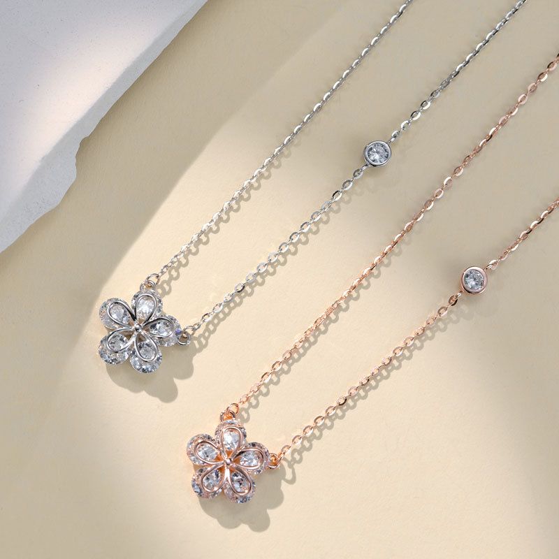 Sweet Flower Sterling Silver Inlay Zircon Necklace