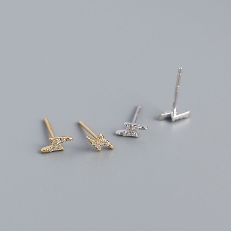 1 Pair Simple Style Lightning Sterling Silver Irregular Inlay Artificial Gemstones Ear Studs