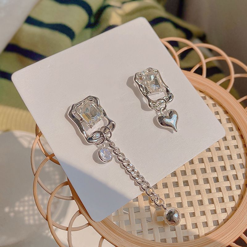 Wholesale Jewelry 1 Pair Cool Style Square Heart Shape Alloy Zircon Drop Earrings