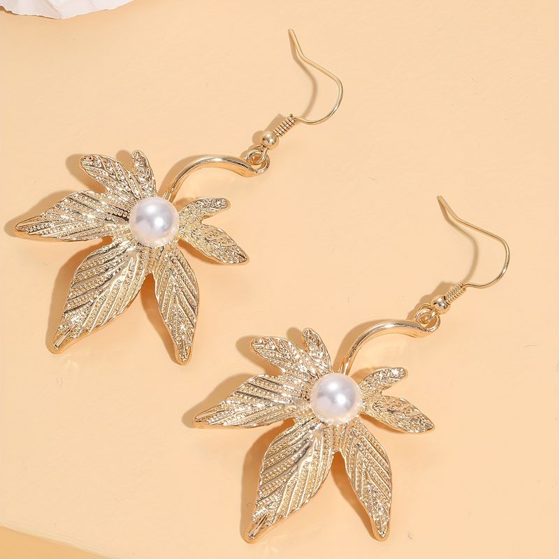 Wholesale Jewelry 1 Pair Modern Style Leaves Titanium Alloy Pearl Drop Earrings